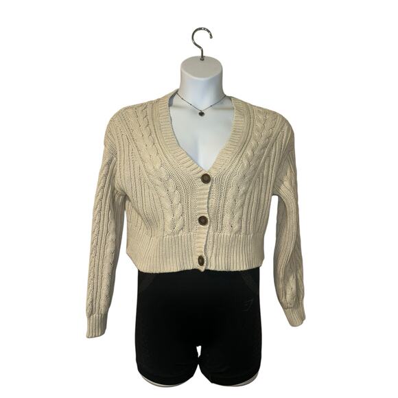 Aeropostale Cropped Cable Knit Oversized Relaxed Chunky Button-Front Cardigan M - Picture 5 of 7
